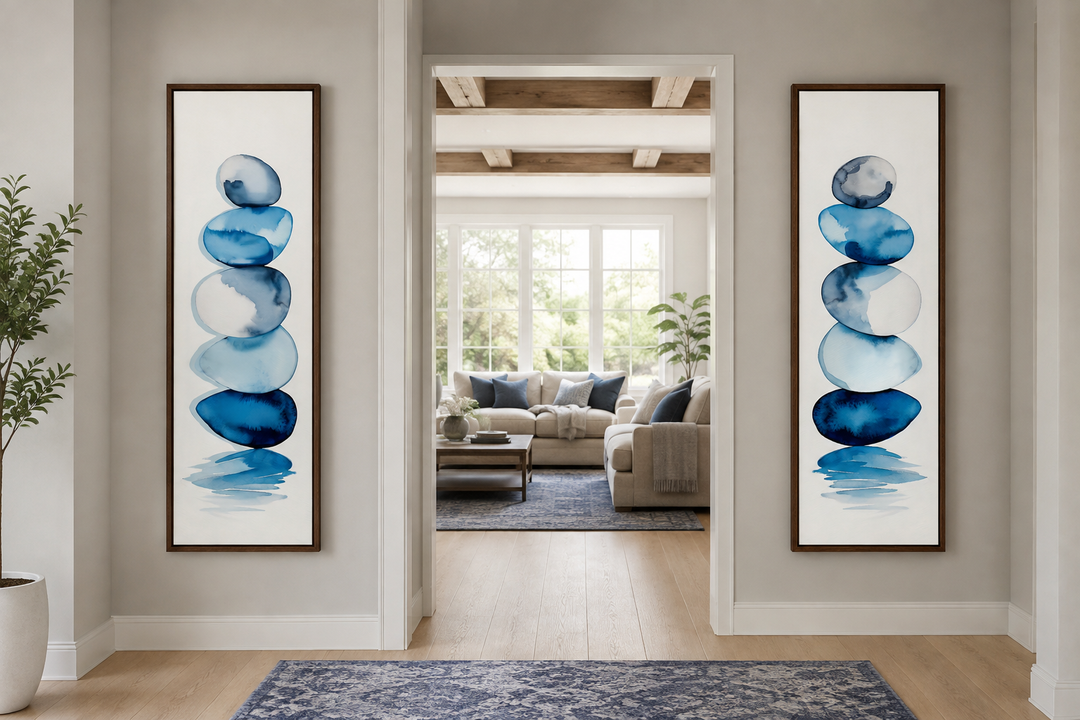 Gestapelte Zen-Steine Blau Aquarell 2er-Set Leinwandbilder