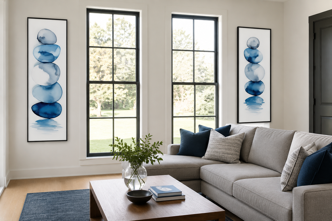Gestapelte Zen-Steine Blau Aquarell 2er-Set Leinwandbilder