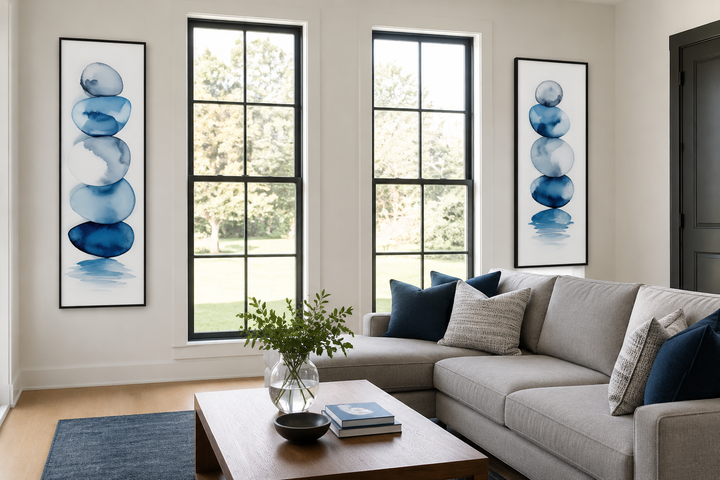 Gestapelte Zen-Steine Blau Aquarell 2er-Set Leinwandbilder