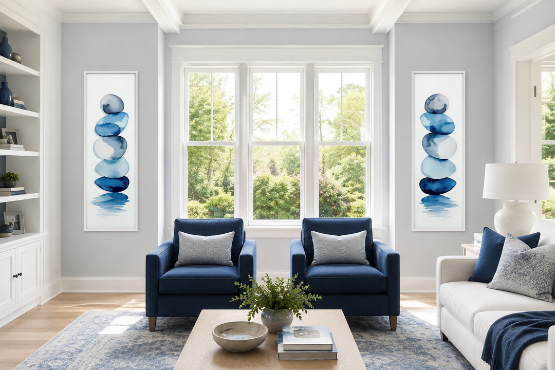 Gestapelte Zen-Steine Blau Aquarell 2er-Set Leinwandbilder