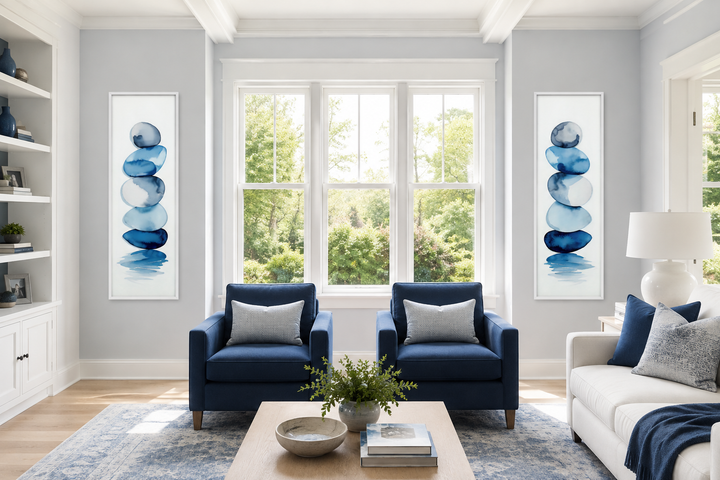Gestapelte Zen-Steine Blau Aquarell 2er-Set Leinwandbilder