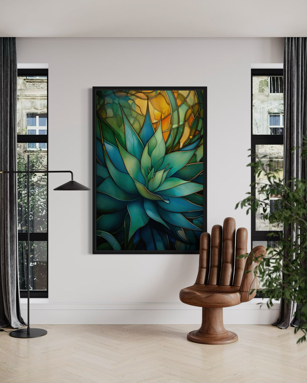 Stained Glass Style Agave Plant In The Desert Wall Art
