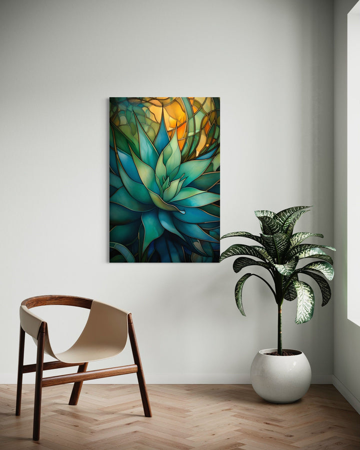 Stained Glass Style Agave Plant In The Desert Wall Art