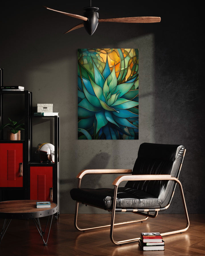 Stained Glass Style Agave Plant In The Desert Wall Art