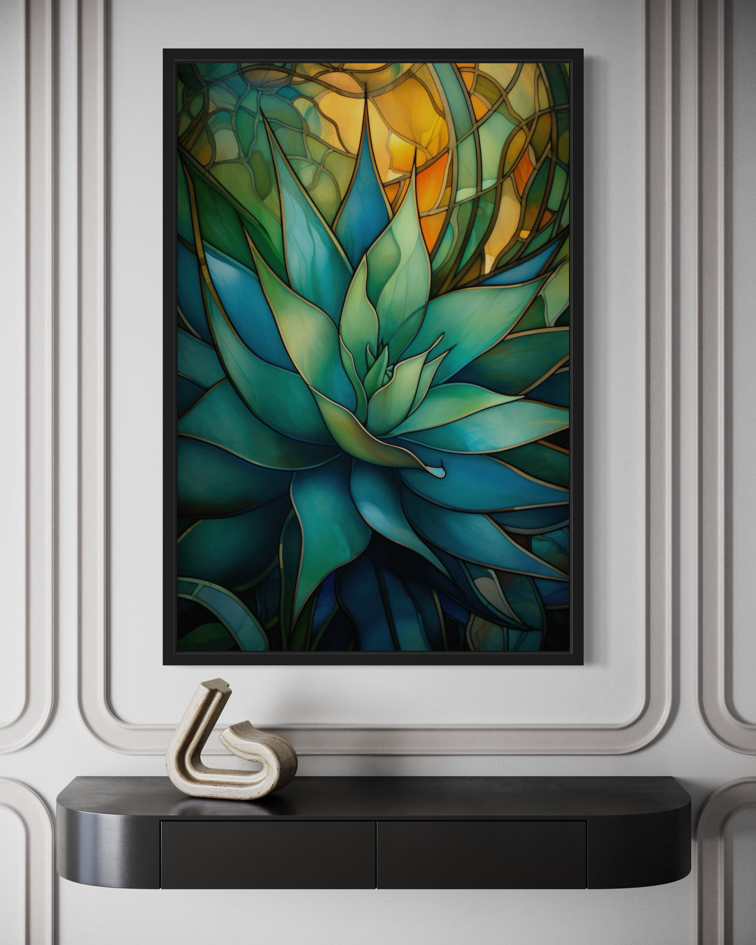 Stained Glass Style Agave Plant In The Desert Wall Art