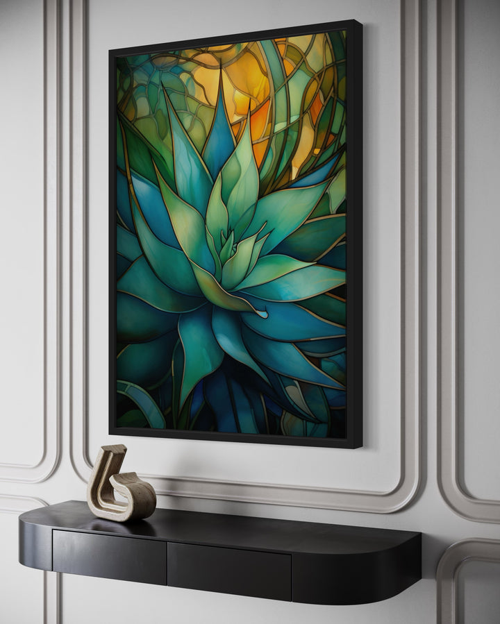 Stained Glass Style Agave Plant In The Desert Wall Art