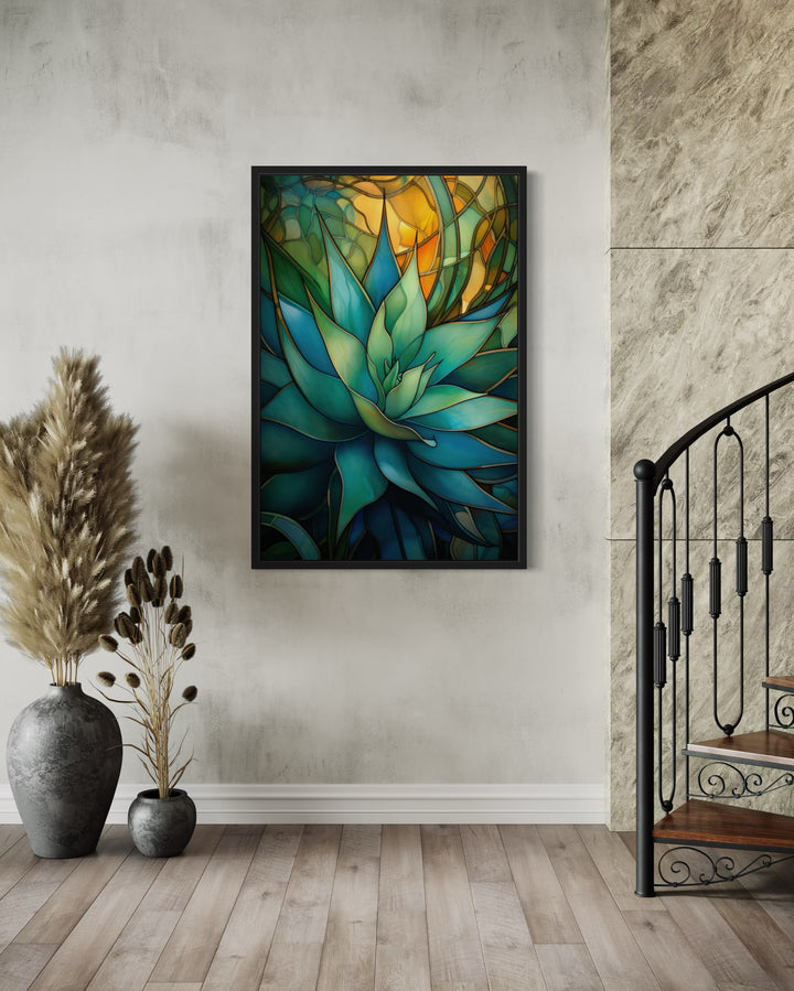 Stained Glass Style Agave Plant In The Desert Wall Art