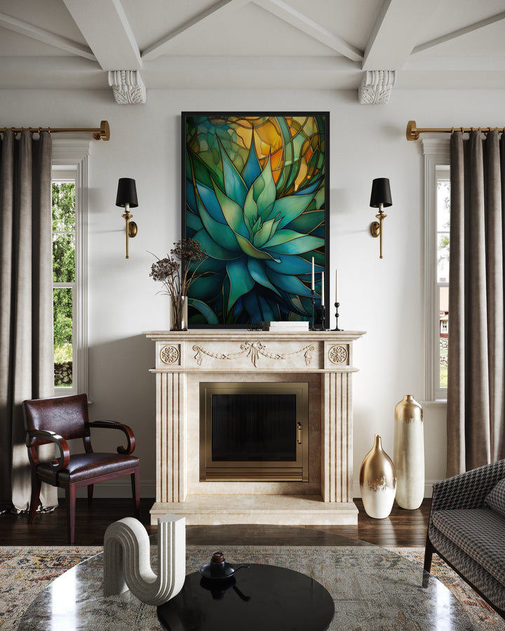 Stained Glass Style Agave Plant In The Desert Wall Art