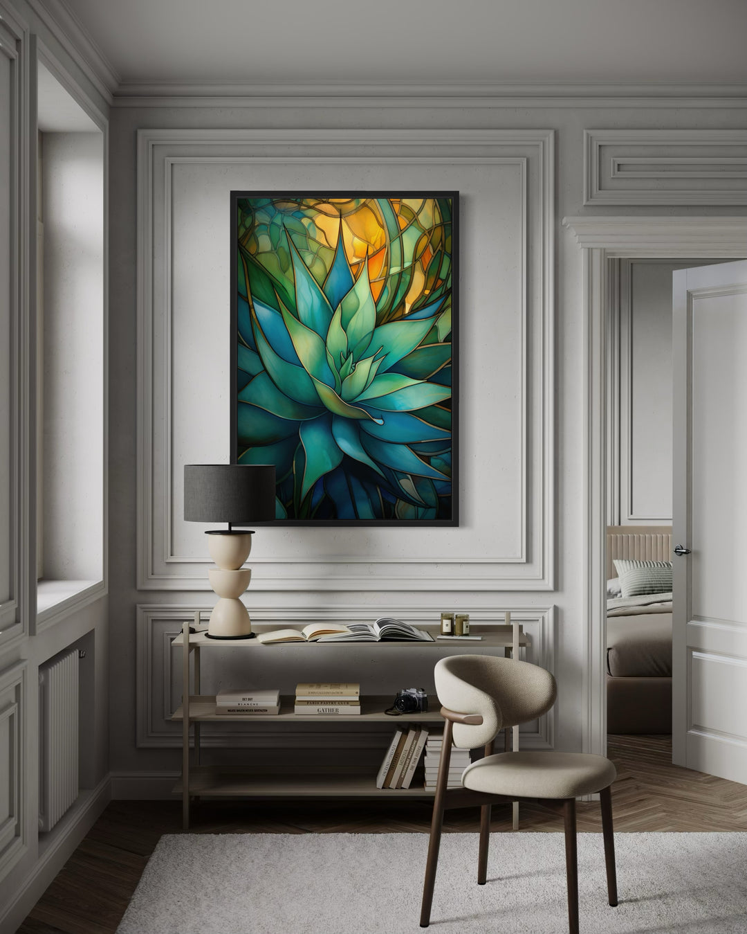 Stained Glass Style Agave Plant In The Desert Wall Art