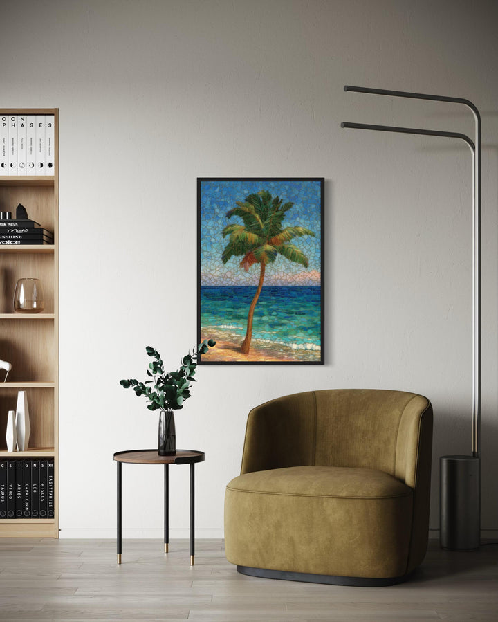 Stained Glass Style Palm Tree On The Beach Canvas Wall Art