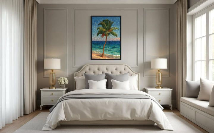 Stained Glass Style Palm Tree On The Beach Canvas Wall Art