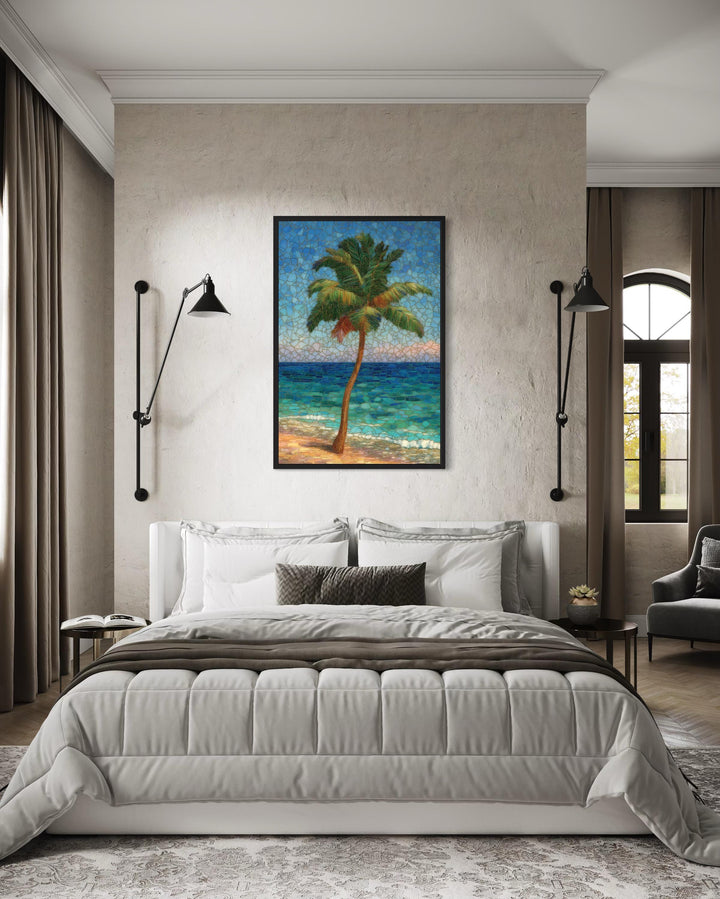 Stained Glass Style Palm Tree On The Beach Canvas Wall Art