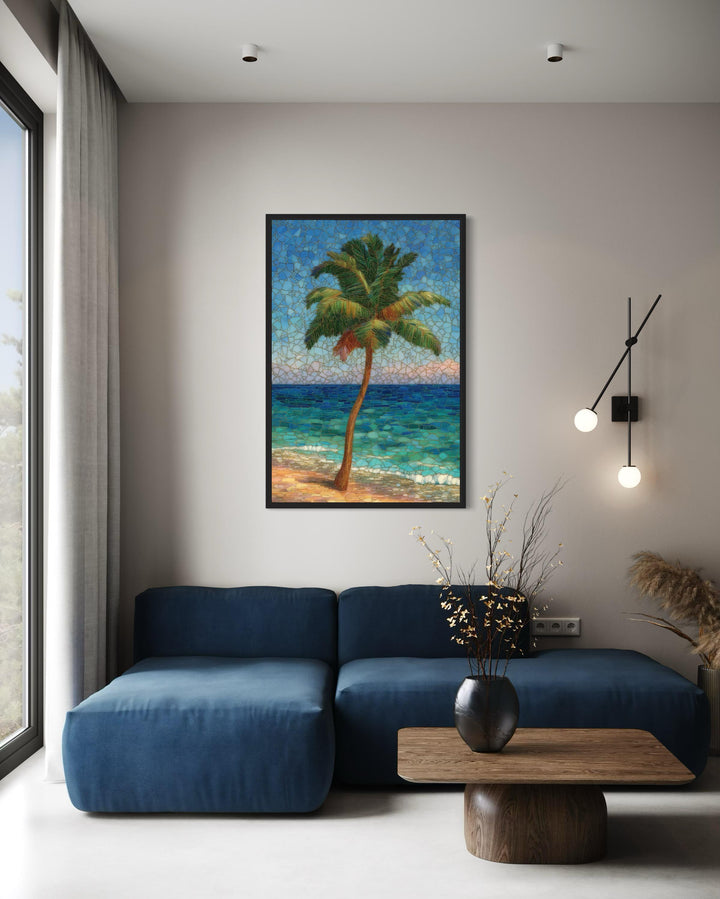 Stained Glass Style Palm Tree On The Beach Canvas Wall Art