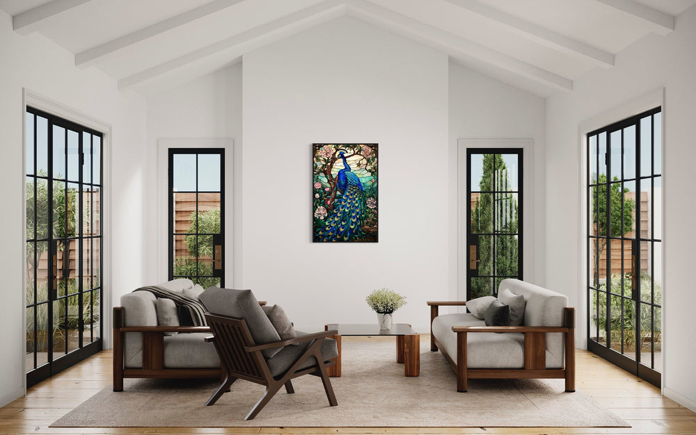 Stained Glass Style Peacock Framed Canvas Wall Art