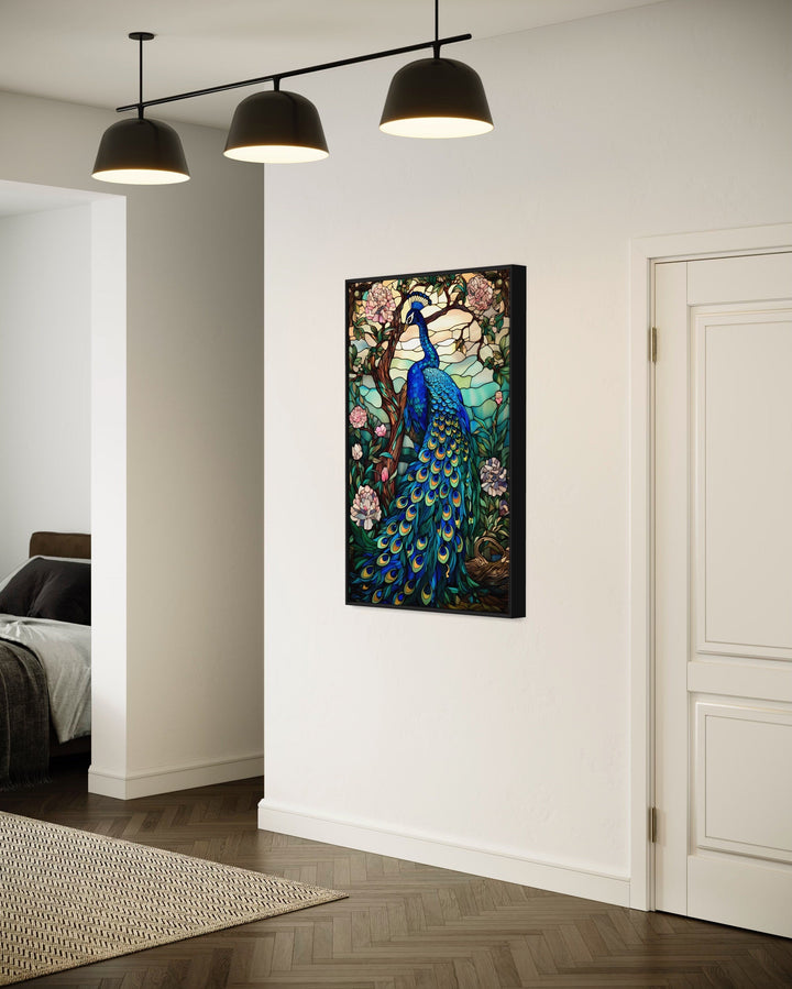 Stained Glass Style Peacock Framed Canvas Wall Art