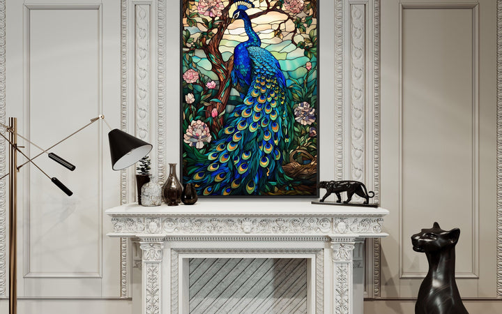 Stained Glass Style Peacock Framed Canvas Wall Art