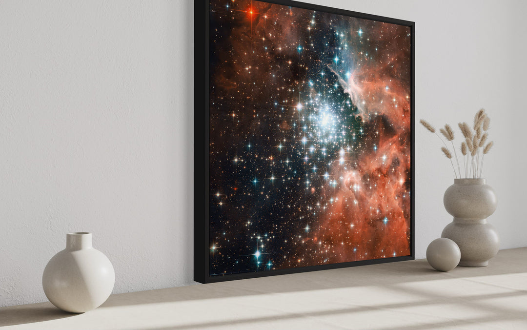 Star Cluster Bursts into Life Hubble Telescope Photograph Framed Canvas Wall Art