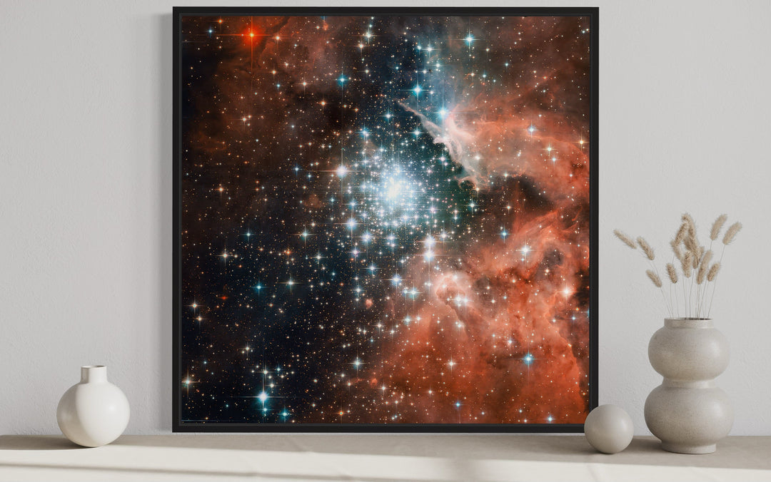 Star Cluster Bursts into Life Hubble Telescope Photograph Framed Canvas Wall Art