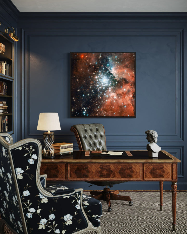 Star Cluster Bursts into Life Hubble Telescope Photograph Framed Canvas Wall Art