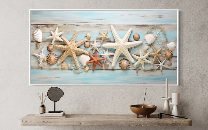 Starfish And Seashells Painting Beach House Framed Canvas Wall Art