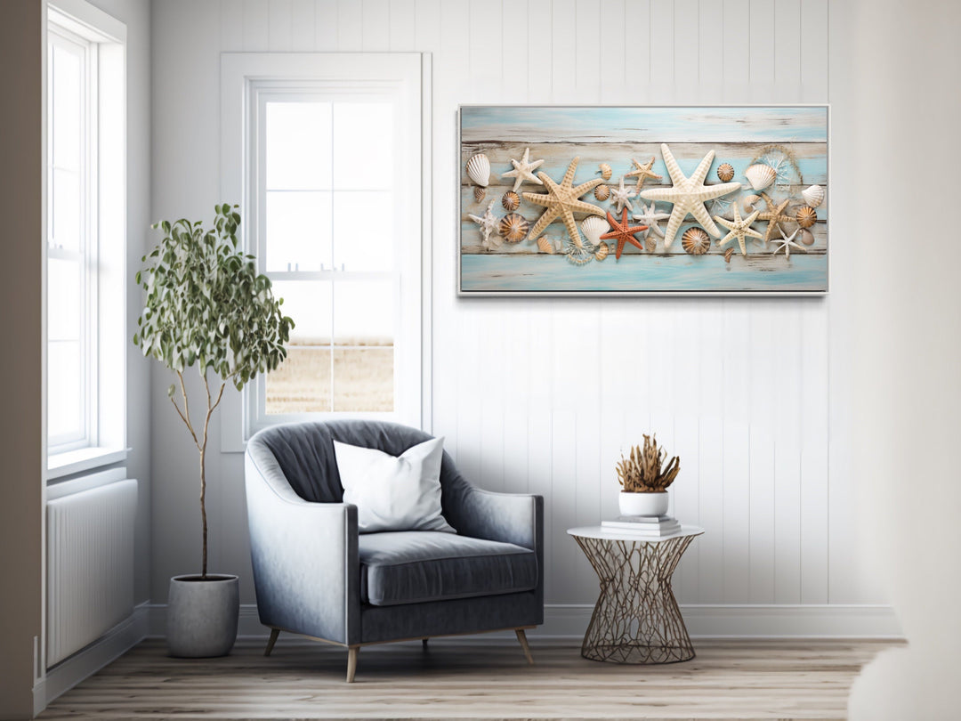 Starfish And Seashells Painting Beach House Framed Canvas Wall Art