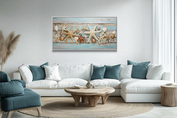 Starfish Wall Art – Coastal Wall Decor | Framed Seashell Canvas Print for Beach House