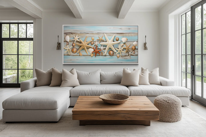 Starfish Wall Art – Coastal Wall Decor | Framed Seashell Canvas Print for Beach House