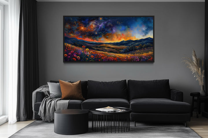 Starry Night Canvas Art - Framed Wildflower Meadow Print | Rustic Home Wall Decor