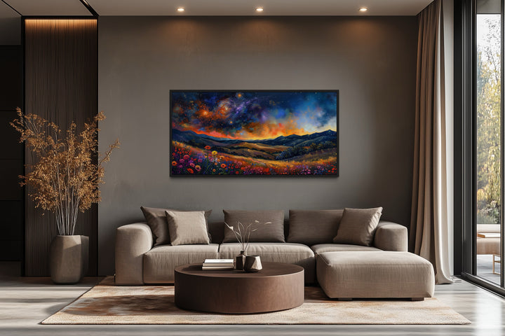 Starry Night Canvas Art - Framed Wildflower Meadow Print | Rustic Home Wall Decor