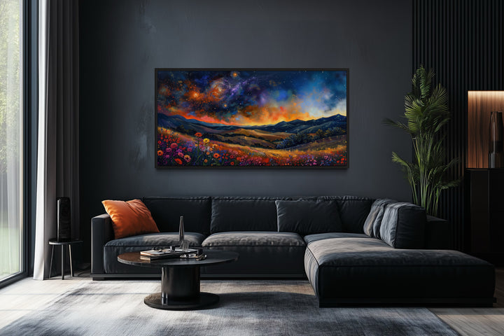 Starry Night Canvas Art - Framed Wildflower Meadow Print | Rustic Home Wall Decor