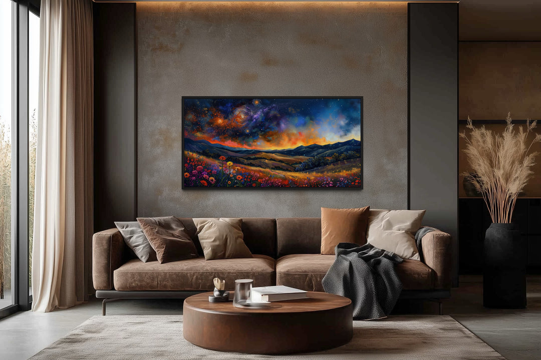 Starry Night Canvas Art - Framed Wildflower Meadow Print | Rustic Home Wall Decor