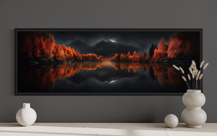 Starry Night Sky Over Mirror Lake In Autumn Mens Bedroom Wall Art