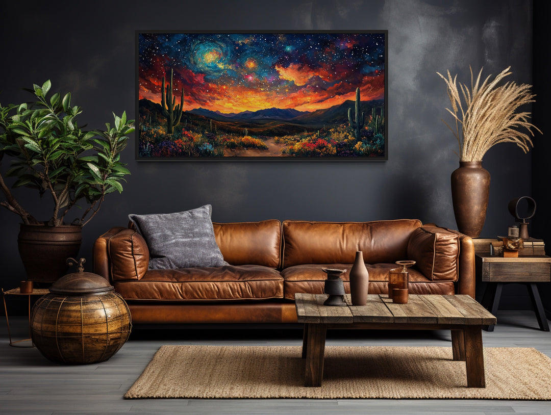 Starry Sky Over Desert Framed Canvas Wall Decor