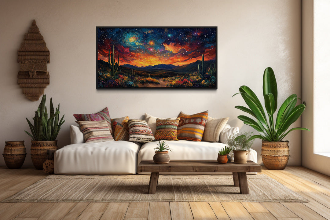 Starry Sky Over Desert Framed Canvas Wall Decor