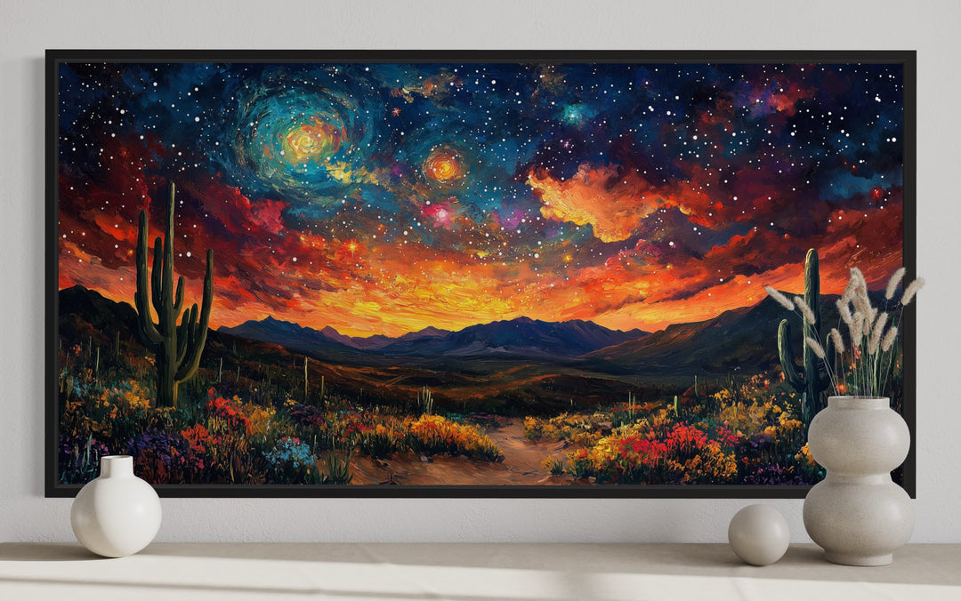 Starry Sky Over Desert Framed Canvas Wall Decor