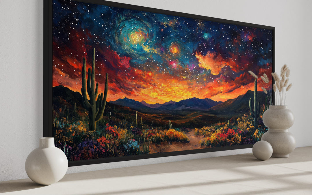 Starry Sky Over Desert Framed Canvas Wall Decor