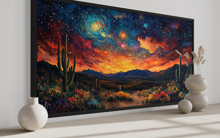 Starry Sky Over Desert Framed Canvas Wall Decor