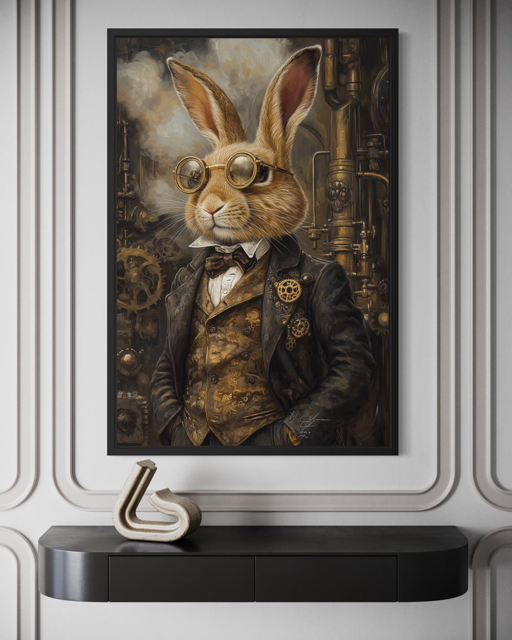 Steampunk Bunny Framed Canvas Wall Art
