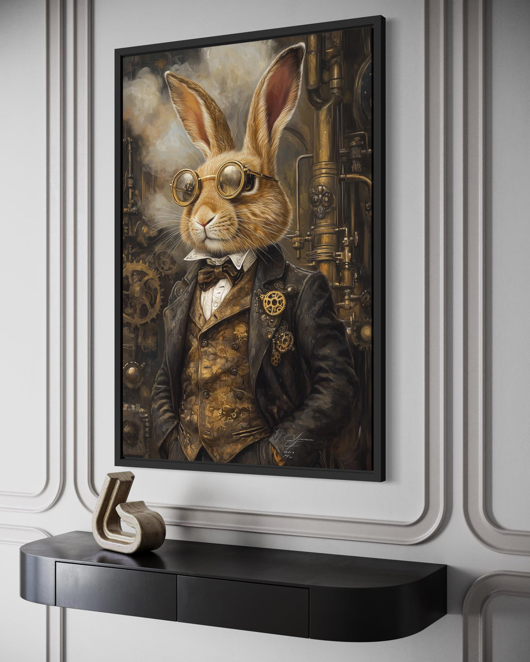 Steampunk Bunny Framed Canvas Wall Art