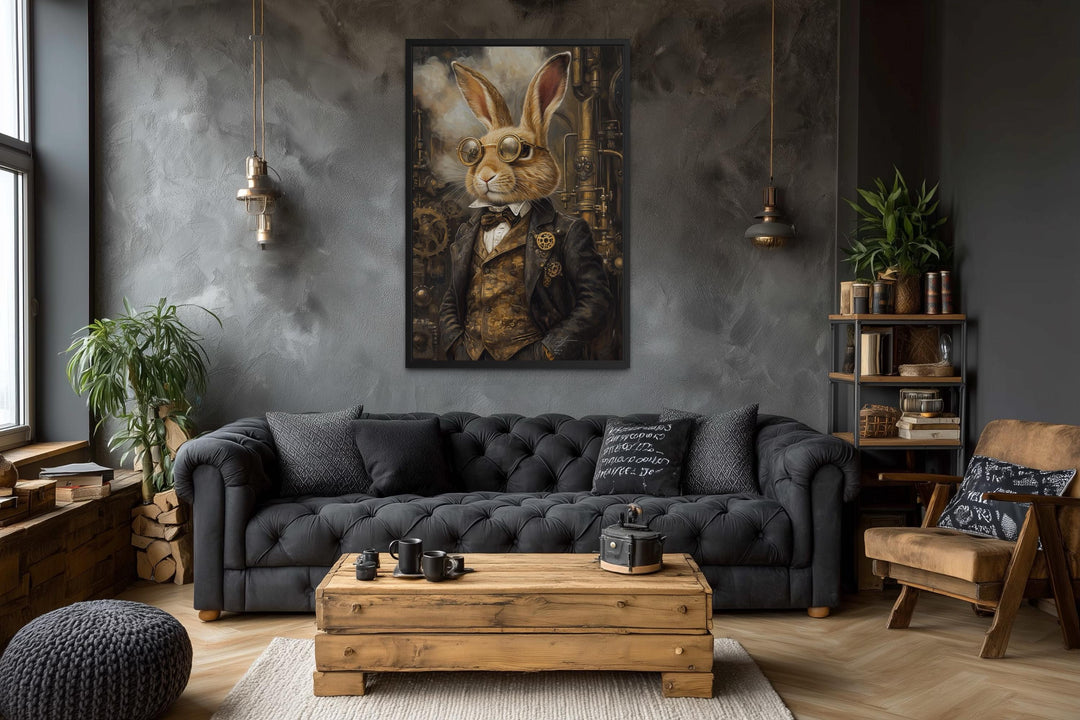 Steampunk Bunny Framed Canvas Wall Art