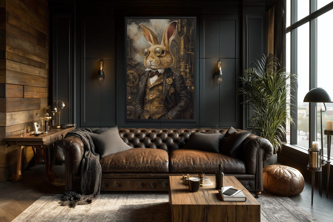Steampunk Bunny Framed Canvas Wall Art