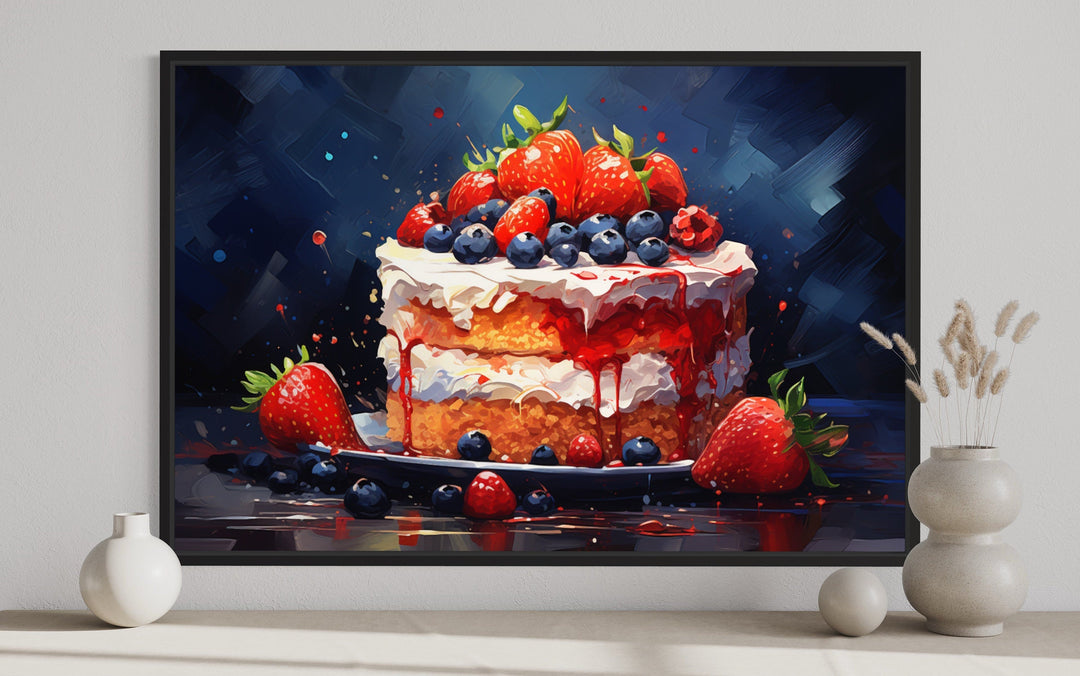 Strawberry Cake Framed Canvas Wall Art