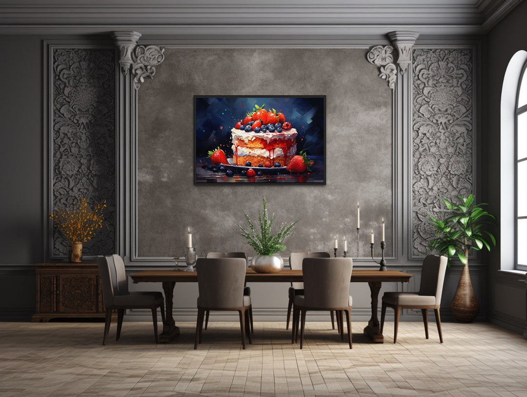 Strawberry Cake Framed Canvas Wall Art