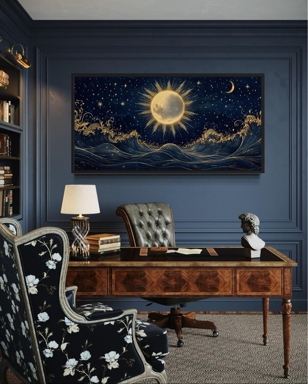 Sun And Stars Over Ocean Canvas Wall Art