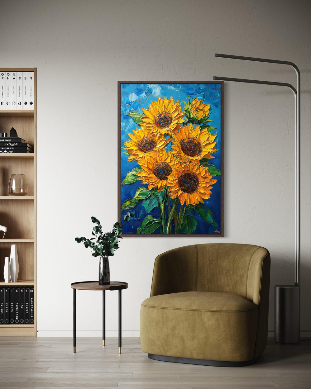 Sunflower Bouquet on Blue Background Canvas Wall Art