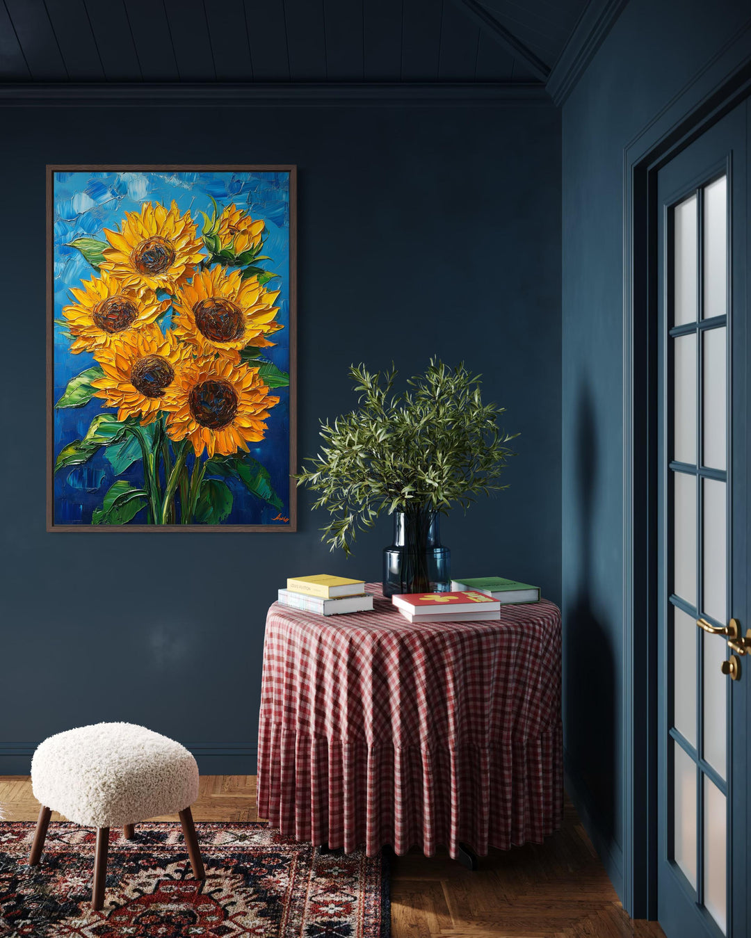 Sunflower Bouquet on Blue Background Canvas Wall Art
