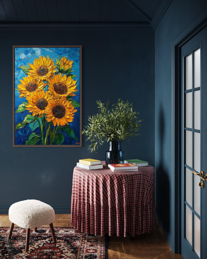 Sunflower Bouquet on Blue Background Canvas Wall Art