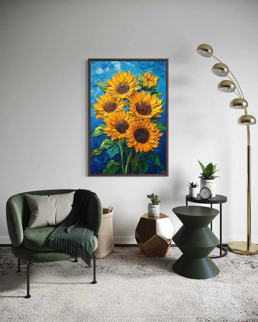 Sunflower Bouquet on Blue Background Canvas Wall Art