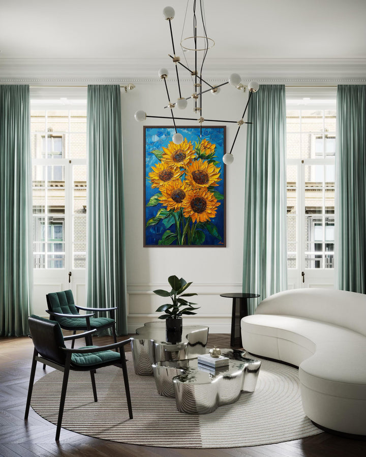Sunflower Bouquet on Blue Background Canvas Wall Art