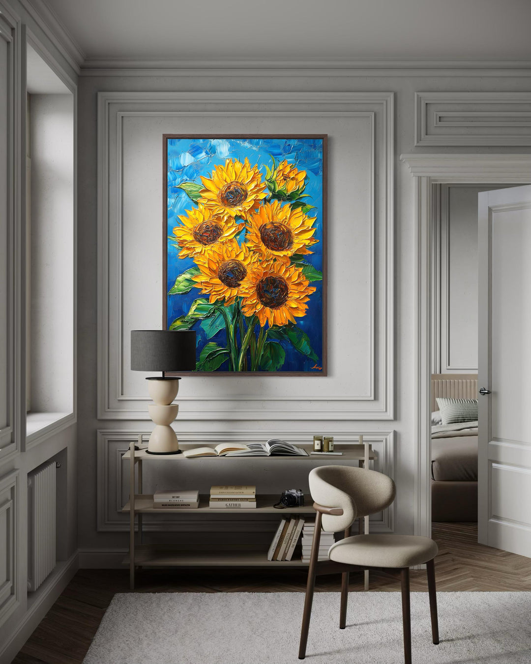 Sunflower Bouquet on Blue Background Canvas Wall Art